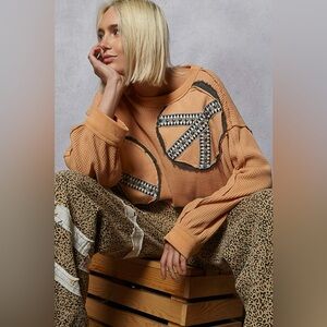 POL Tan and Black Patchwork Top